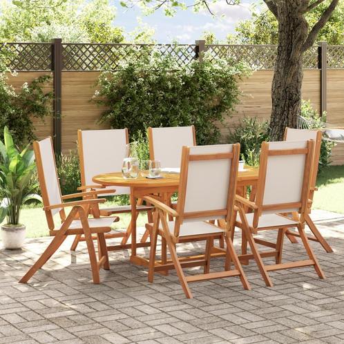 vidaXL 7-delige Tuinset massief acaciahout en textileen, Tuin en Terras, Tuinsets en Loungesets, Tuinset, Nieuw, Verzenden