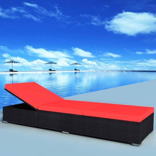 vidaXL Ligbed met kussen poly rattan zwart, Tuin en Terras, Ligbedden, Nieuw, Verzenden