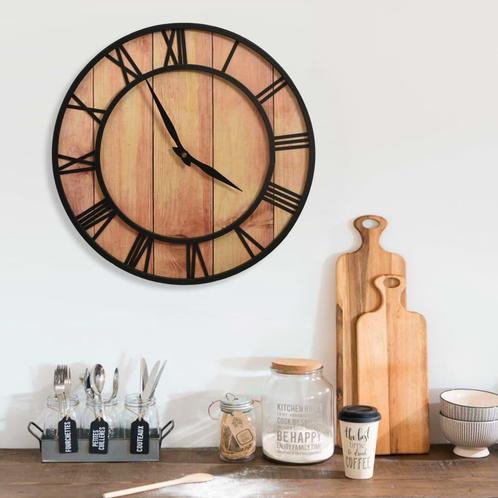 vidaXL Wandklok 39 cm MDF en ijzer bruin en zwart, Huis en Inrichting, Woonaccessoires | Klokken, Nieuw, Verzenden