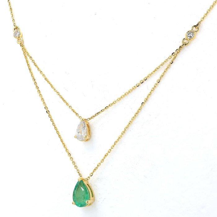 Halsketting - 14 karaat Geel goud - 1.27ct. tw. Smaragd -, Handtassen en Accessoires, Kettingen