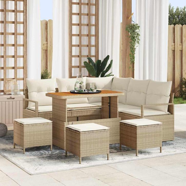 vidaXL Tuinbank Set met kussen 9 pcs Beige Poly rattan, Tuin en Terras, Tuinsets en Loungesets, Nieuw, Verzenden