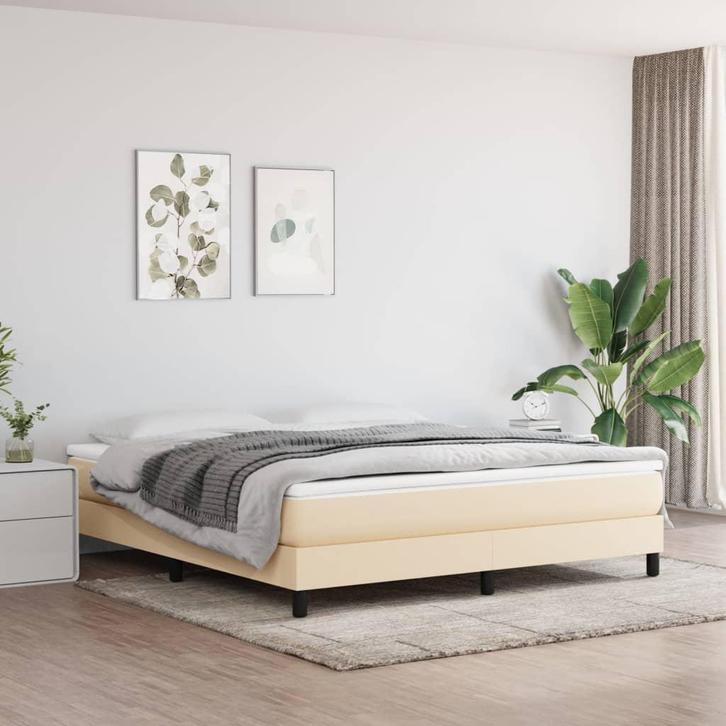 vidaXL Boxspring bed stof crèmekleurig 180x200 cm, Maison & Meubles, Chambre à coucher | Lits, Envoi