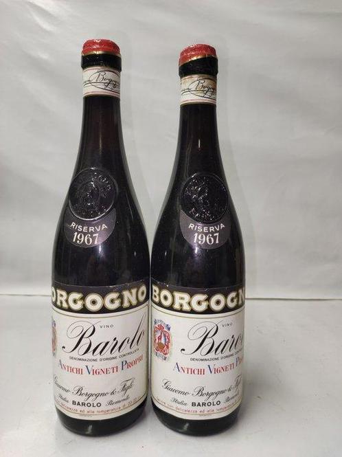 1967 Giacomo Borgogno Barolo - Barolo Riserva - 2 Flessen, Verzamelen, Wijnen
