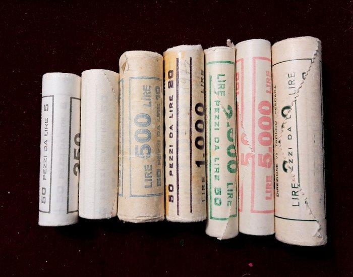 Italie. Lotto di 7 rotolini di monete in lire Zecca Italiana, Postzegels en Munten, Munten | Europa | Niet-Euromunten