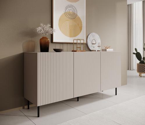 Meubella | Dressoir beige 156cm 3 deuren - Opbergkast, Huis en Inrichting, Kasten | Dressoirs, 25 tot 50 cm, Nieuw, 150 tot 200 cm