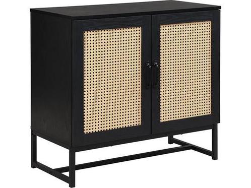 Veiling - Dressoir Beram – Zwart met Rattan Deuren, Huis en Inrichting, Kasten | Dressoirs, Nieuw