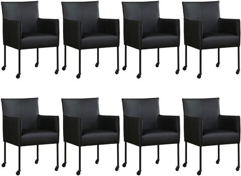 Set van 8 Zwarte leren moderne kuipstoel - poot rond zwart, Maison & Meubles, Chaises, Enlèvement ou Envoi