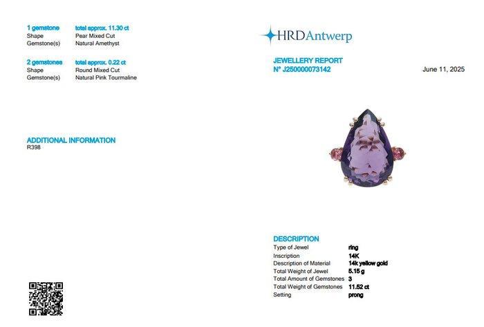 Cocktailring - 14 karaat Geel goud - 11.52ct. tw. Amethist -, Handtassen en Accessoires, Antieke sieraden