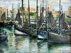 A. Delavie (XX) - Fishing boats in a harbour, Antiquités & Art