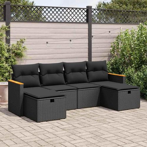 vidaXL 6-delige Loungeset met kussens poly rattan zwart, Tuin en Terras, Tuinsets en Loungesets, Loungeset, Nieuw, Verzenden