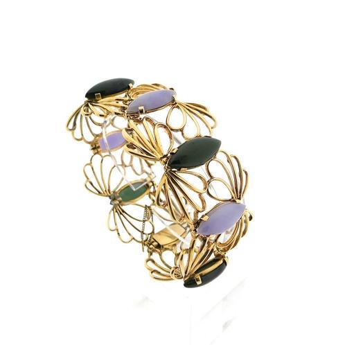 Gouden armband met amethist en jade | 18 cm (sierslot), Handtassen en Accessoires, Armbanden, Overige kleuren, Gebruikt, Met edelsteen