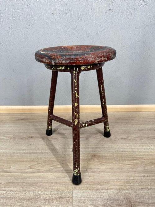 Kruk - Hout, Metaal - Industriële werkkruk, Antiek en Kunst, Curiosa en Brocante