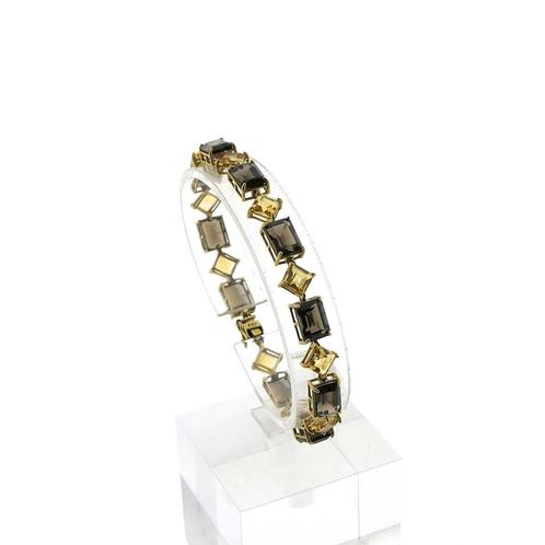 8 Krt. Armband met aquamarijn | 18,5 cm (Rookkwarts), Handtassen en Accessoires, Antieke sieraden, Met edelsteen, Goud, Ophalen of Verzenden