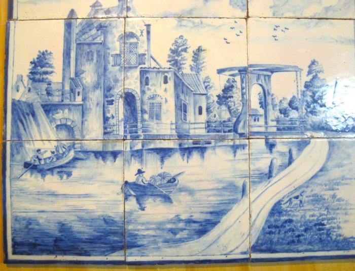 Antiek Tegel - Oud dorpsgezicht met gracht . - Antiek -, Antiek en Kunst, Antiek | Glaswerk en Kristal