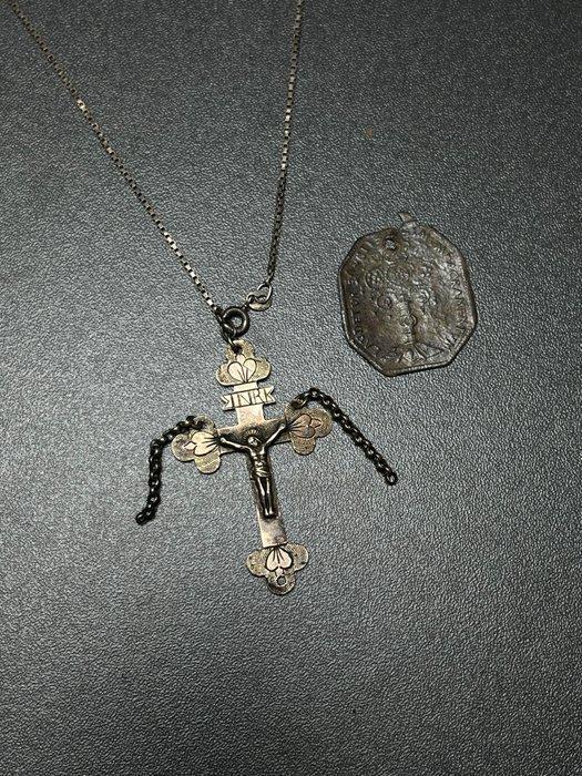 Kruis - Zilver - gotisch zilveren kruis, Jezus /, Antiek en Kunst, Antiek | Overige Antiek