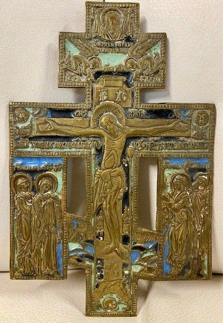 Kruis - Emaille, Messing - 1850-1900, Antiek en Kunst, Kunst | Niet-Westerse kunst