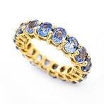 Ring - 14 karaat Geel goud -  8.00ct. tw. Saffier - IGI, Handtassen en Accessoires, Ringen, Nieuw