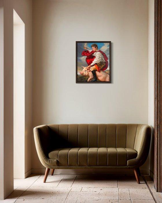 Per Vilt - When Pigs Fly, Antiek en Kunst, Kunst | Schilderijen | Modern