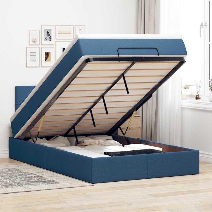 vidaXL Bed met matras 120x200 cm stof blauw, Huis en Inrichting, Slaapkamer | Bedden, Nieuw, Verzenden