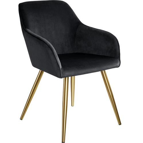 tectake Eetkamerstoel Marilyn fluweellook, gouden poten - zw, Huis en Inrichting, Stoelen, Verzenden
