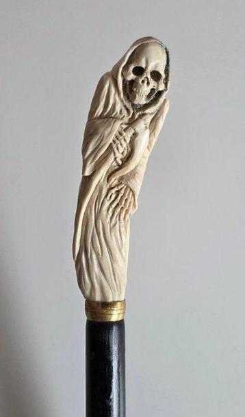 Handsnijwerk Hersthoorn - Santa Muerte - Skelet Canne de