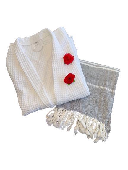 Wellness Pakket Badjas & Hamamdoek 90x165cm Grijs, Huis en Inrichting, Badkamer | Badtextiel en Accessoires, Overige typen, Overige kleuren