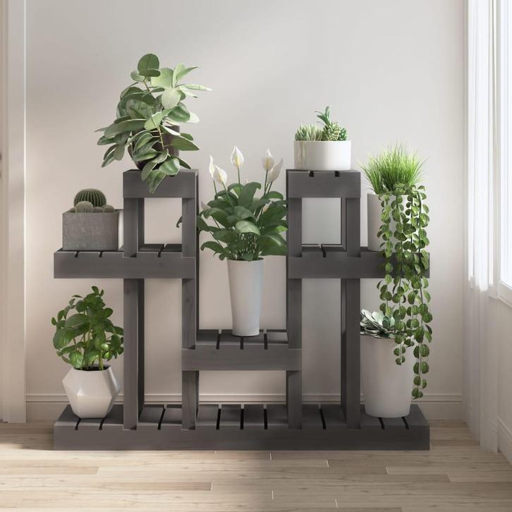vidaXL Plantenstandaard grijs 104,5x25x77,5 cm massief, Tuin en Terras, Bloembakken en Plantenbakken, Nieuw, Verzenden