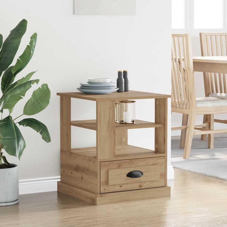 vidaXL Nachtkastje met lade artisanaal eikenkleurig 50 x 50, Huis en Inrichting, Tafels | Bijzettafels, Nieuw, Verzenden