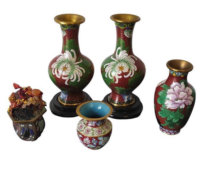 Themacollectie - 5 Cloisonné paar vazen en bonsai Volledig, Antiek en Kunst, Antiek | Speelgoed