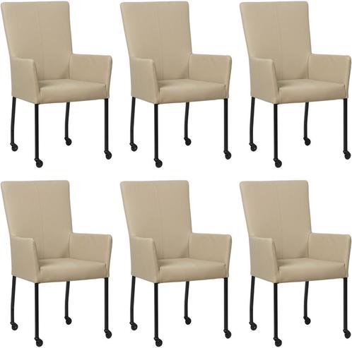 Set van 6 Leren eetkamerstoelen - met wieltjes en armleuning, Huis en Inrichting, Stoelen, Overige kleuren, Vijf, Zes of meer stoelen