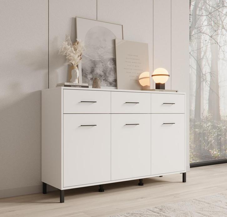 Meubella Dressoir 138x40x90 wit | Opbergkast met lades, Huis en Inrichting, Kasten | Dressoirs, 25 tot 50 cm, Nieuw, 100 tot 150 cm