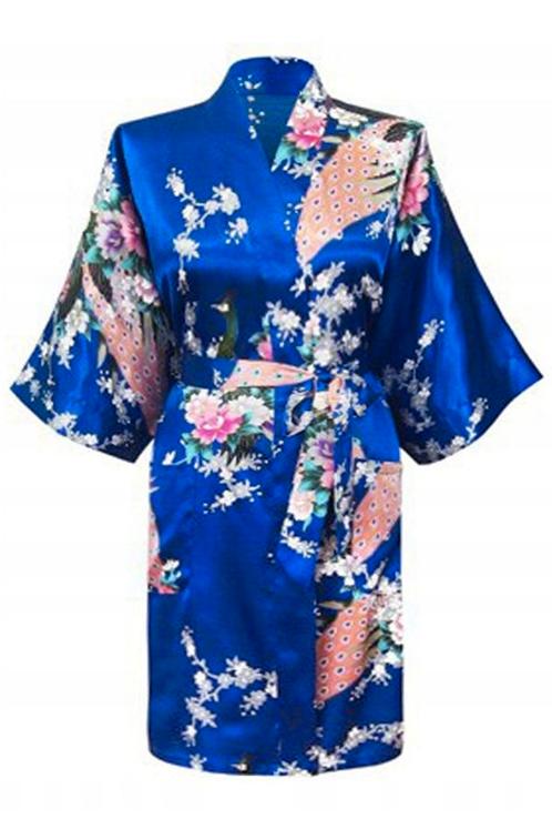 KIMU® Kimono Konings Blauw Kort S-M Yukata Satijn Boven de K, Kleding | Dames, Carnavalskleding en Feestkleding, Nieuw, Ophalen of Verzenden