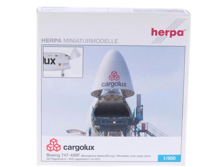 Schaal 1:500 Herpa 507226 Cargolux Boeing 747-400F Reg. L..., Hobby en Vrije tijd, Modelbouw | Vliegtuigen en Helikopters, Zo goed als nieuw