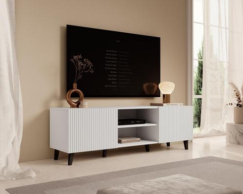 TV-Meubel wit 150x40x52cm 2 deuren zwarte pootjes, Maison & Meubles, Armoires | Mobilier de télévision, Envoi