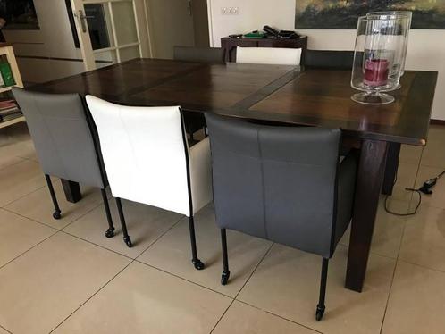 Set van 6 leren kuip eetkamerstoelen - met wieltjes -, Huis en Inrichting, Stoelen, Overige kleuren, Nieuw, Leer, Ophalen of Verzenden