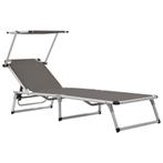 vidaXL Ligbed inklapbaar met dak aluminium en textileen, Tuin en Terras, Ligbedden, Verzenden, Nieuw