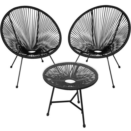 tectake Set van 2 stoelen Santana met tafel - zwart, Tuin en Terras, Tuinsets en Loungesets, Verzenden