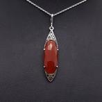 Zilver, Art Deco - Ketting met hanger - Carneool +