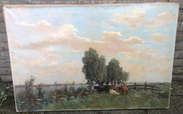 Hendrik Johannes Leurs (1890-1956) - Koeien aan de waterkant, Antiek en Kunst, Kunst | Schilderijen | Klassiek