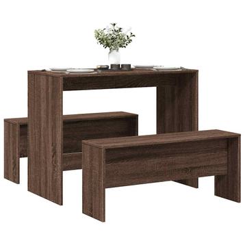 vidaXL 3-delige Eettafel en bankenset bewerkt hout bruin, Verzenden
