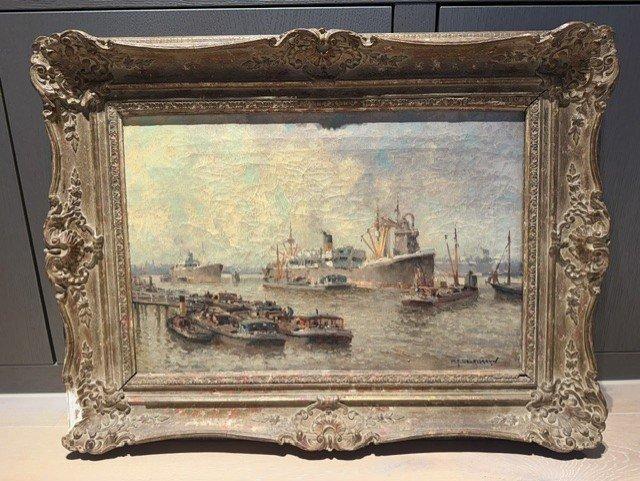 G.J. Delfgauw (1882-1947) - Havengezicht, Antiquités & Art, Art | Peinture | Classique