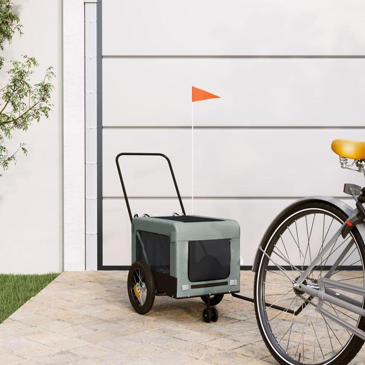 vidaXL Hondenfietstrailer oxford stof en ijzer grijs en, Dieren en Toebehoren, Overige Dieren-accessoires, Nieuw, Verzenden