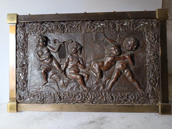 Reliëf, Putti che suonano musica - 43 cm - Brons, Antiek en Kunst, Antiek | Keramiek en Aardewerk