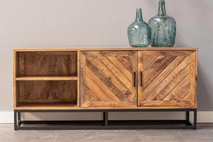 Tv-meubel Mangohout Sabia 140 cm, Huis en Inrichting, Kasten |Televisiemeubels, Nieuw, Verzenden