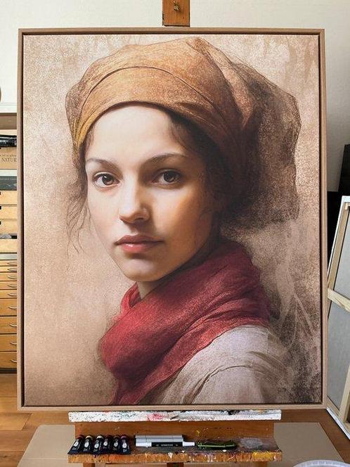 Volker Rossenbach - Das Mädchen mit dem roten Schal, Antiek en Kunst, Kunst | Schilderijen | Modern