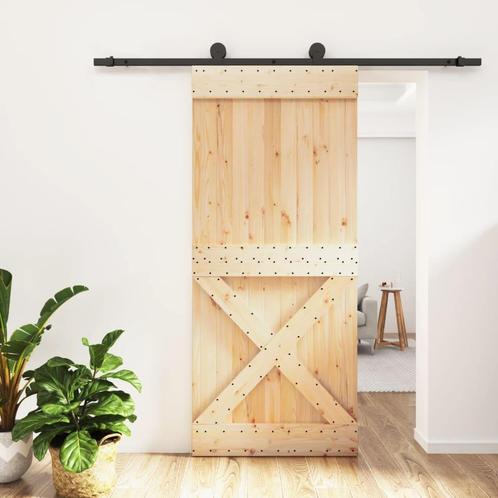 vidaXL Schuifdeur met beslag 90x210 cm massief grenenhout, Doe-het-zelf en Bouw, Deuren en Vliegenramen, Nieuw, Verzenden