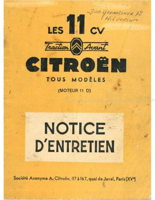 1955 CITROËN TRACTION AVANT INSTRUCTIEBOEKJE FRANS, Auto diversen, Handleidingen en Instructieboekjes