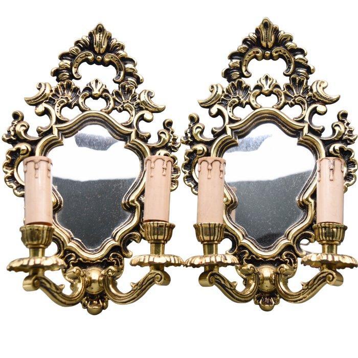 Wandlamp (2) - Rococó, met spiegels - Brons, Antiek en Kunst, Antiek | Overige Antiek