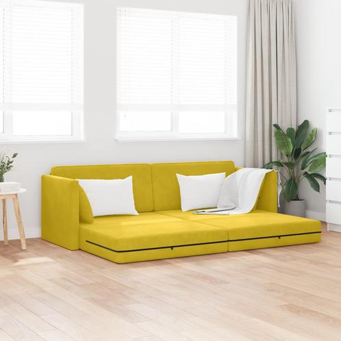 vidaXL Vloersofa Bed 2-in-1 Geel 213x144x60 cm Velours, Huis en Inrichting, Zetels | Zetels, Nieuw, Verzenden