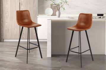 Barstoel Ozan PU Cognac Poten metaal en bekleding PU vintage, Huis en Inrichting, Ophalen of Verzenden, Nieuw, Stof, Modern